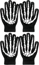 Women Men 2 Pairs Skeleton Gloves Skull Bone Gloves Glow In The Dark Halloween