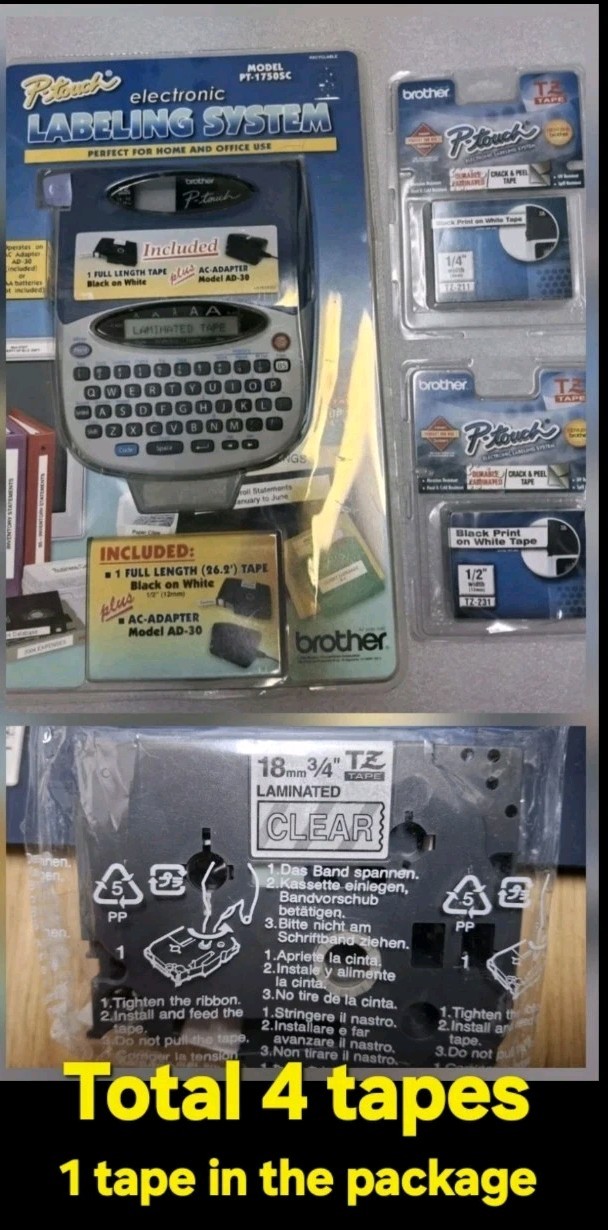 Brother P-Touch Label Maker PT-1750 SC Electronic Labeling System  With 4 Tapes