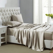 Silk Satin Sheets Queen Size Satin Bed Sheet Set with Deep Pockets Cooling Sof