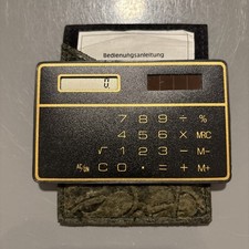 Vintage Ultra-Slim Credit Card Solar Calculator w/ Decorative Sleeve - Works 