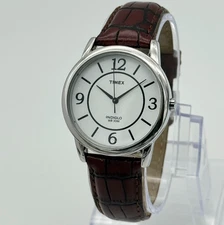 Men's TIMEX Classics Silver Tone 35mm Indiglo Watch, Brown Leather Band, T2N686