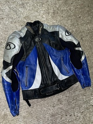 Fieldsheer Herren Leder Motorradjacke, blau/schwarz gebraucht, Größe 40