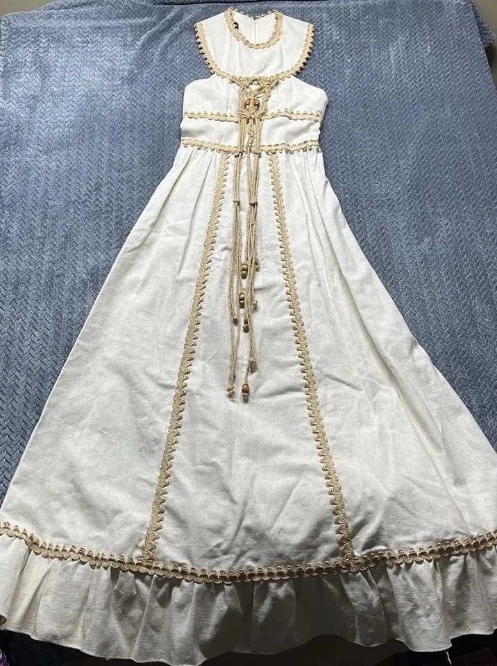 VTG Gunne Sax by Jessica Maxi Dress 70s Boho Macrame Lace Trim  Cottagecore Sz 5 - Image 2 of 4