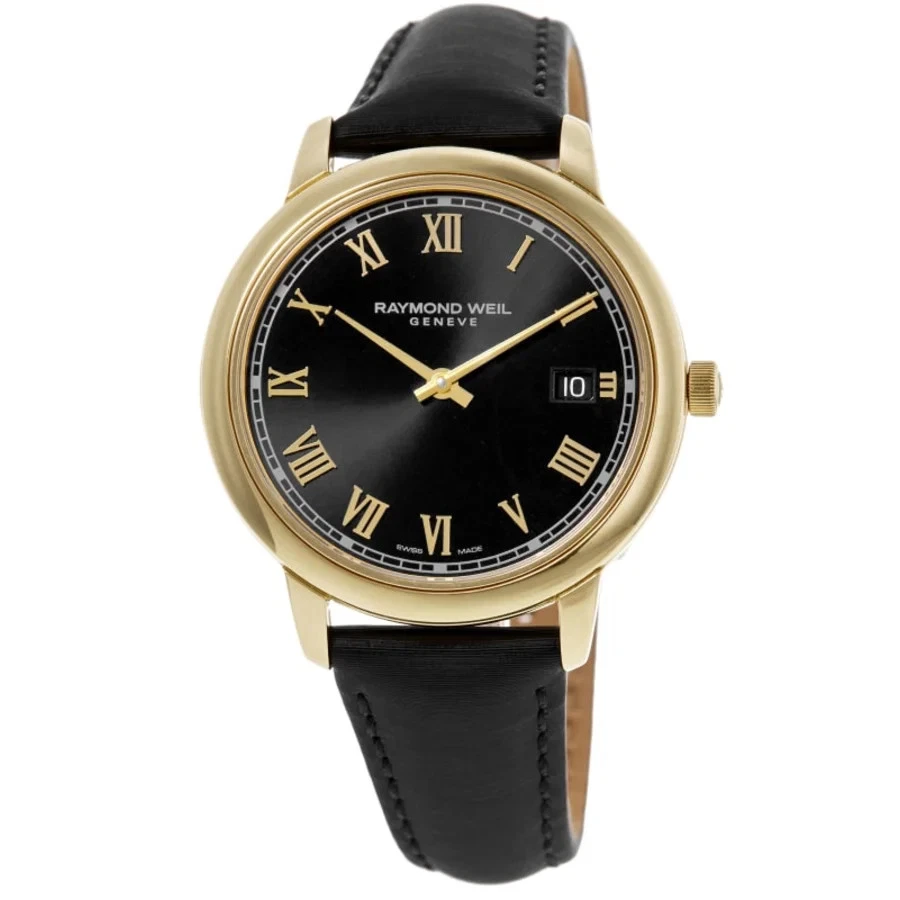 Nuevo reloj para mujer Raymond Weil Toccata esfera negra correa de cuero 5385-PC-00208