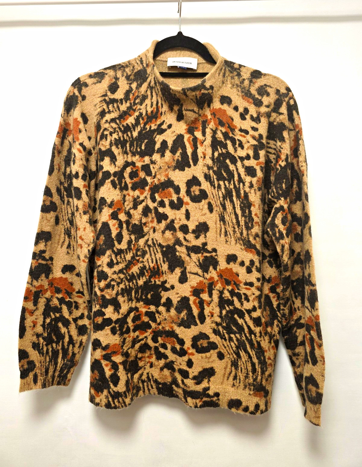 Denim Hunter Beige Leopard Animal Print Knit Jumper Size M