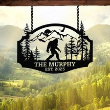 Outdoor Sasquatch Custom Name Metal Sign, Bigfoot Mountain Metal Sign, Metal Sas