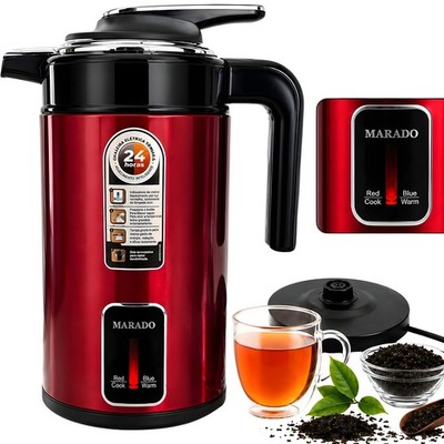 Wasserkocher mit integrierter Thermoskanne 24h Warmhaltefunktion 1,7 L rot