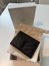 Saint Laurent Black Cassandre Matelasse Card Case in Grain De Poudre Leather