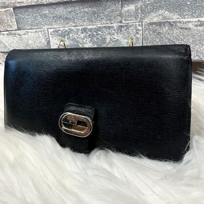 GUCCI Interlocking G Black Leather Long Wallet Bifold Coin Purse Japan USED 2119