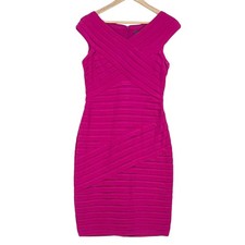 Adrianna Papell Ruffle Pink/Fuchsia Pleated Bodycon Stretch Cocktail Dress 6