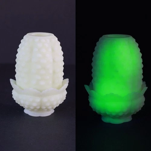 Vintage MCM Fenton Glass Uranium Custard Hobnail Fairy Lamp