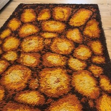 Vintage 1970s Shaggy Rug – Retro Boho Abstract Carpet Orange Brown 170 x 90 cm