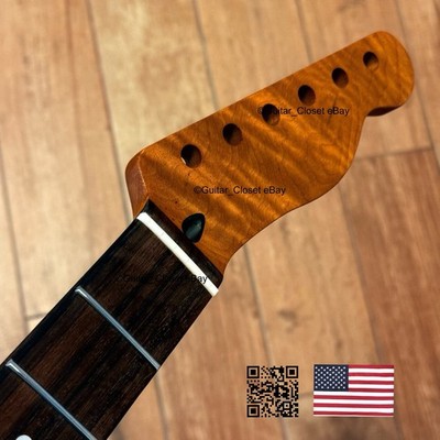 Roasted Flame Maple Rosewood Tele Neck Satin Fits Warmoth Telecaster Body TR2W