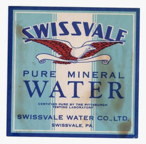Original 1920s SWISSVALE pure mineral water label DAMAGED Swissvale PA bird