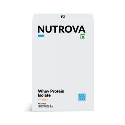 Nutrova Whey Protein Isolate Vanilla 120g | 24g Protein, Stevia, 4 Sachet Travel