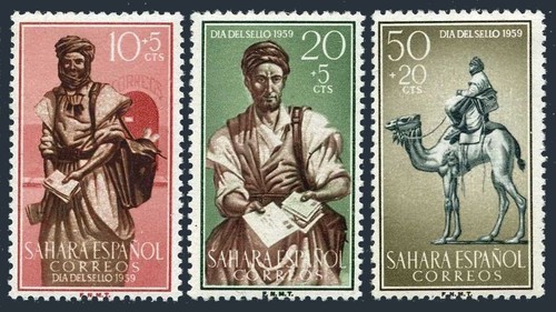 Spanish Sahara B55-B57,MNH.Michel 200-202. Stamp Day 1959.Mailman,Camel. - Bild 1 von 1