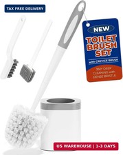 Toilet Brush and Holder Set with Crevice Brush for Toilet Bowl and Bathroom Clea