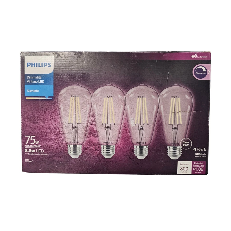 Philips Vintage 75W Equivalente Luz de Día ST19 Mediana LED Bombilla Decorativa Foto 2 de 4