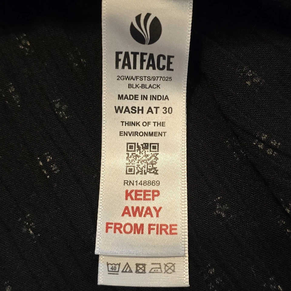 Top FatFace para mujer talla 8 negro/marfil estampado encaje cuello en V dobladillo alto-bajo boho campesino Foto 4 de 4