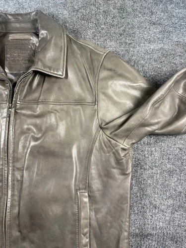 Roundtree & Yorke Leather Jacket Size L Brown Zip Front Bomber image 11