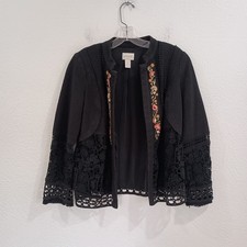 Chico's Black Floral Embroidered Blazer Jacket , Chico's Size 0 4 
