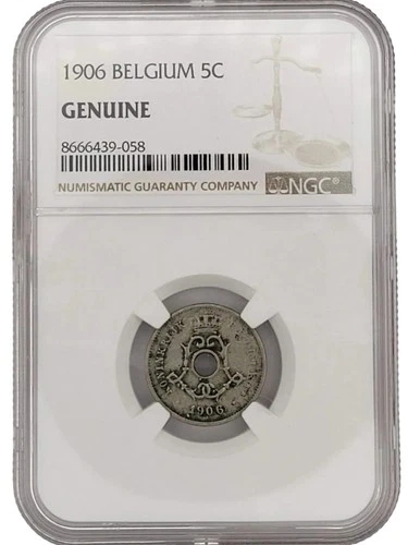1906 Belgium 5 Centimes, NGC Certified Genuine