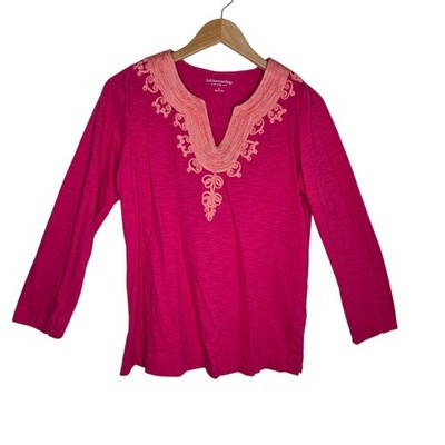 Soft Surroundings Womens Cotton Ribbon Embellishing Tunic Top SZ Med Boho Art