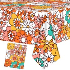 2 PCS Groovy Tablecloth Plastic Boho Daisy Table Covers Daisy Flower Tablecloth