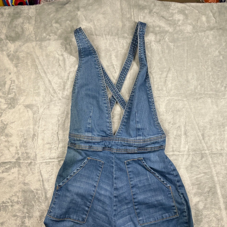 Dollhouse Women's Denim Overalls Jumpsuit Wide Leg Jeans Size 7 W 28 - Image 3 of 4