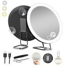 6" 10x Magnifying Mirror with Light Suction Cup,Led Close 6"L x 6"W Black---10x