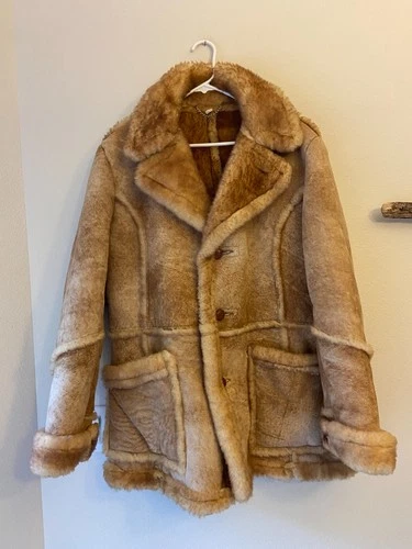 Vintage Gino Leathers Shearling Coat Size 44 Mens USA Brown Western - product listing photo