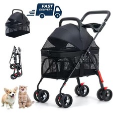 3-in-1 Pet Stroller with Detachable Carrier Cup Holder & Adjustable Canopy