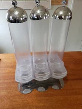 Dry Food Dispenser, 3 cylinders, Stainless Steel Base