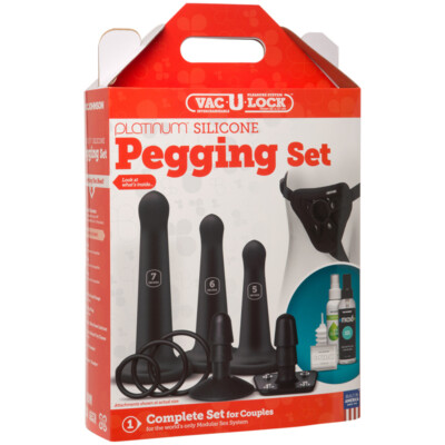 Vac-U-Lock Silicone Pegging Set Black Anal Harness Sex Toy