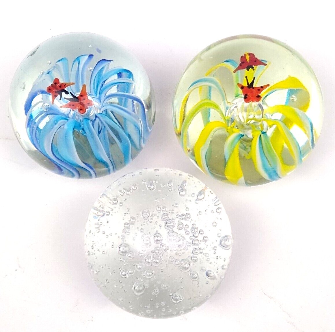 Lot 3 Vintage Art Glass Paperweights Globe Ball Bubbles Hand Blown