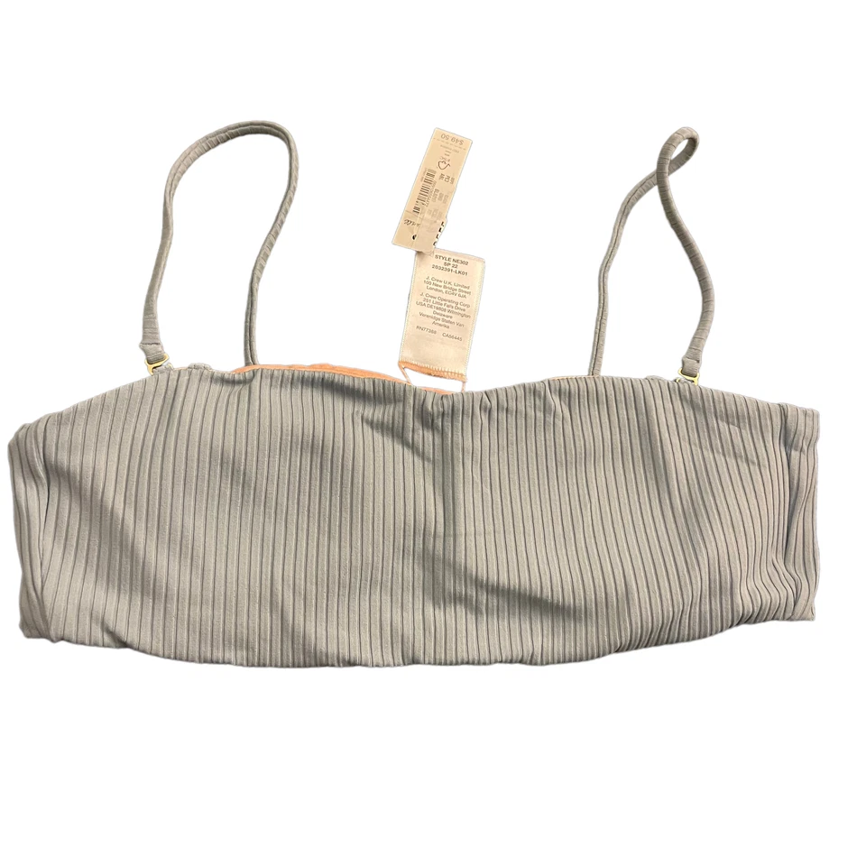 Top de bikini Madewell segunda onda acanalado con correa de espagueti bandeau para mujer XS Foto 3 de 4