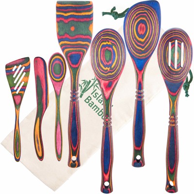 Island Bamboo Pakka Wood 7-Piece Kitchen Utensil Set Cooking Spoons Stir Tools