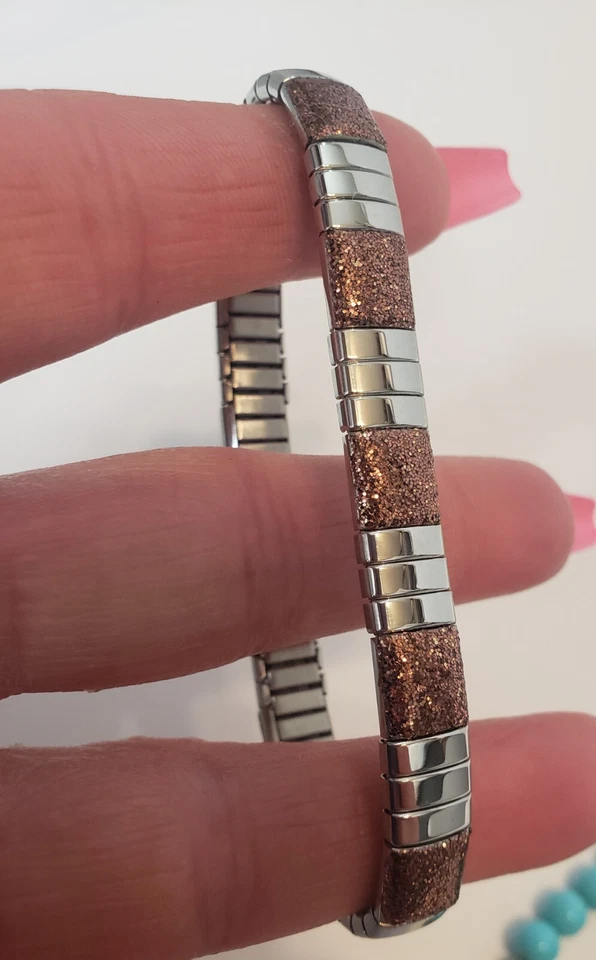 Pulsera elástica acero por diseño QVC alterna pulida y brillante rosa talla L Foto 4 de 4