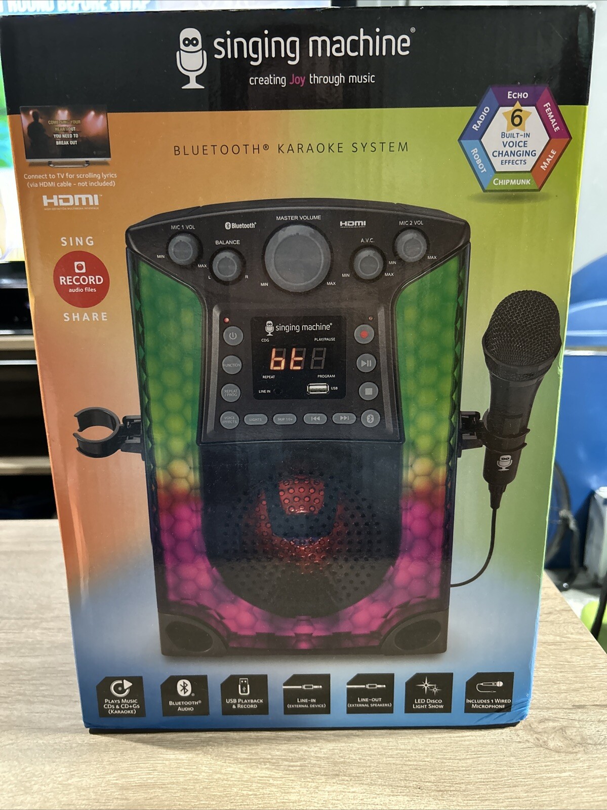 Singing Machine Karaoke Bluetooth CD+G Sound System w/LED Lights, SML633 New