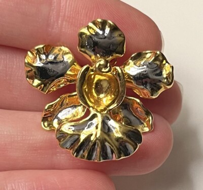   RISIS Orchid Vanda Miss Palladium 24k Gold Plated Pendant Pin Brooch Signed