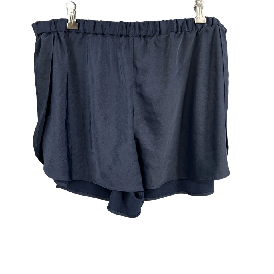 Pantalones Cortos Estándar Universal Azul Marino Satinado Salón Cintura Elástica Talla 14-16 Foto 2 de 4
