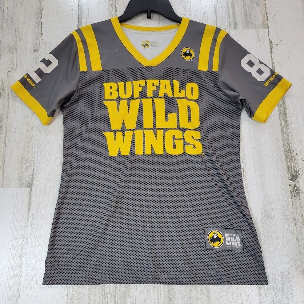 Buffalo Wild Wings Shirt Womens Medium Work Jersey Gray Yellow Uniform