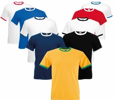 MEN'S RINGER T-SHIRT FRUIT OF THE LOOM CONTRAST TWO TONE SHORT SLEEVE NECK S-2XL