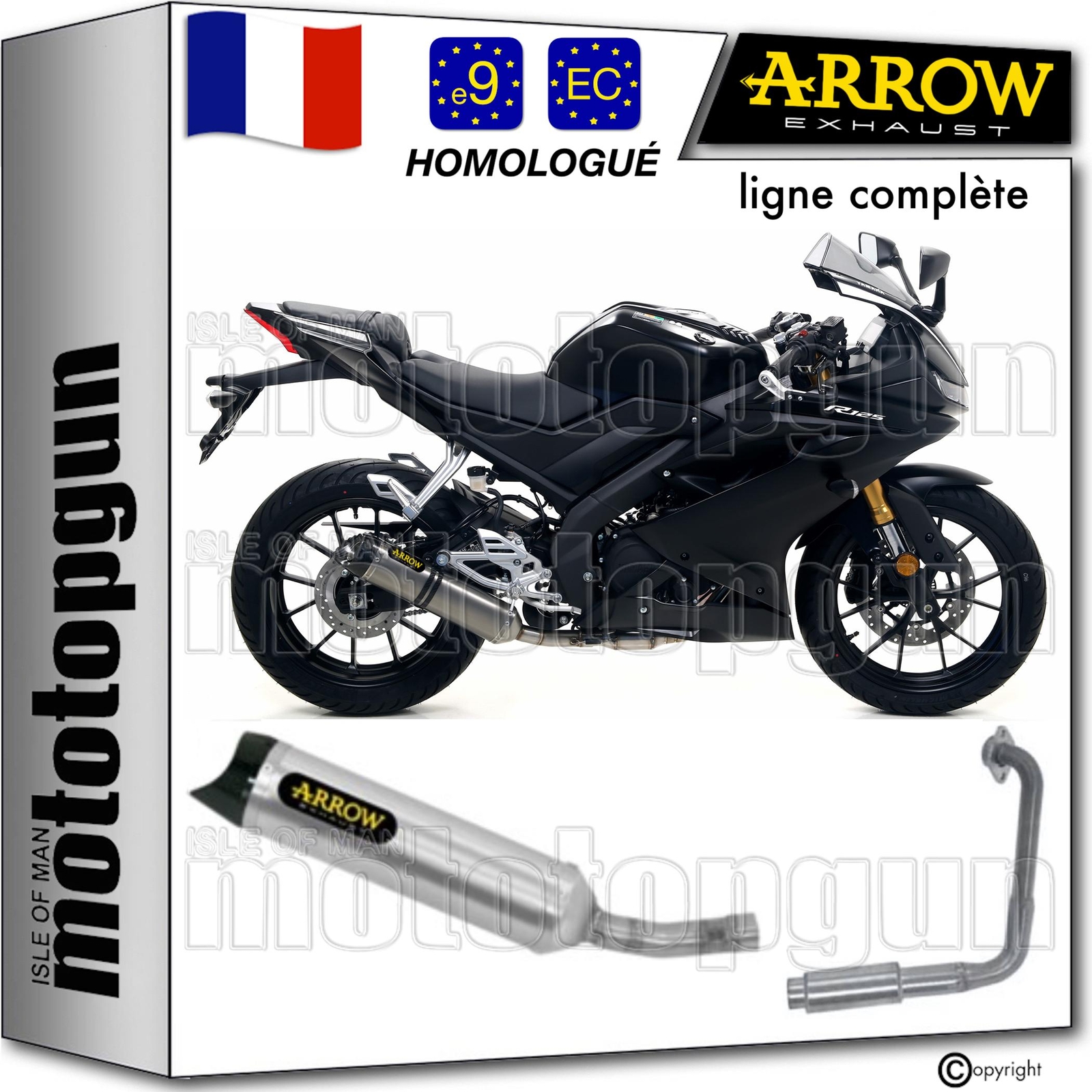 Ligne complete Arrow Thunder aluminium pour remplacer echappement origine Yamaha R125