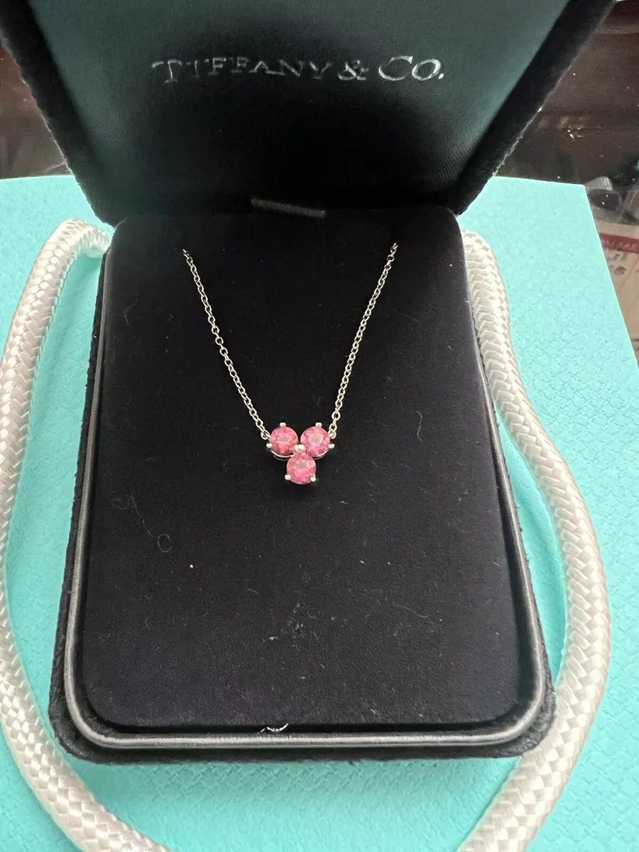 Authentic 16 Inches TIFFANY White Gold Aria 3P Pink Tourmaline