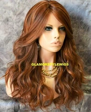 FULL WIG LONG WAVY LAYERED WITH SIDE PART AUBURN MIX HEAT OK  NW