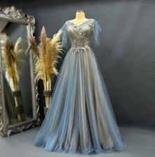 Sparkling Blue and Gold Wedding Dress Models Rainbow Color Bridal Gowns