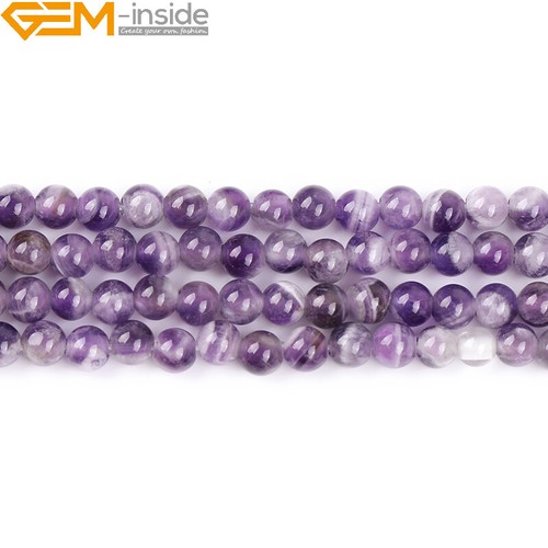 Cuentas redondas de amatista de encaje de ensueño natural para hacer joyas hilo agujero grande de 15" - Imagen 5 de 23