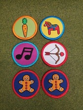Lot of 6 Kids Round Embroidered Iron On Patches gingerbread music carrot horse