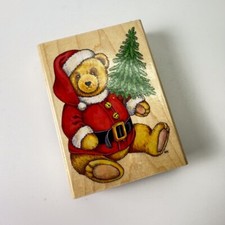 Teddy Claus Christmas Tree Santa Rubber Stamp 3"X 4" Stamp Craft 440Z09
